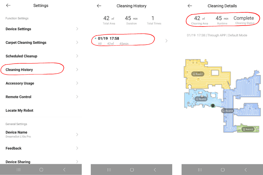 История уборок в приложении Dreame L10s.